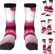 [BWLHJKE] Woman Lips Crew Socks Hiking Running Thick Cushion Athletic Socks Casual Calf Sock Unisex Above Ankle Sock