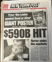 New York Post September 18, 2001 - 9/11 Issue- With Bin Laden Wanted Poster