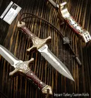 IMPACT CUTLERY RARE CUSTOM D2 FULL TANG ART NECK DAGGER KNIFE ENGRAVED BOLSTERS