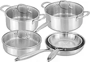 Stainless Steel Pots and Pans Set – 8pcs Cookware with Glass Lids – Induction Hob Pot Set – Cooking Saucepan Pots & Frying Pan Set – by Nuovva
