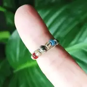 Boho Chic Seed Bead Wire Wrapped Ring, Silver Size 5 Statement OOAK Beaded Ring