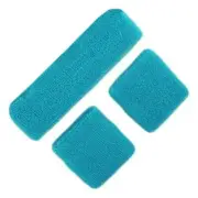 Light Blue 80'S Cotton Wristbands Headband Sweatbands Set Neon Party Accessories