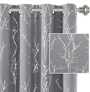 Smarcute Blackout Curtains Foil Print Twig Tree Branch Thermal Insulated Grommet Curtain Drapes Light Blocking Thick Soft Window Curtains for Living 2 Panels Set,Each W132cm x D213cm，Grey