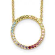 Sterling Silver Prizma Gold-Tone 14K Flash Gold-Plated 16 Inch Colorful Cz Open Circle Necklace With 2 Extender