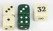 BACKGAMMON DICE SET IVORY AND GREEN 7/16" SQ. WITH DOUBLING CUBE
