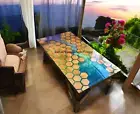 Hexagon Honeycomb Epoxy Resin Dining Table Top Live Edge Walnut Wood Sofa Table