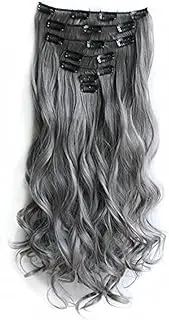 (Grey) - SWACC Women 50cm Curly Full Head 7 Separate Pieces Heat Resistance Synthetic Hair Clip in Hair Extensions (Grey)