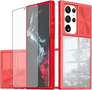 [Asuwish] Mobile Phone Case for Samsung Galaxy S23 Ultra 5G Case with Glass Film Screen Protector and Camera Protection Mobile Phone Cases Cover S23Ultra 23S S 23 23Ultra Slim Transparent Cases Protective Phone Case Red