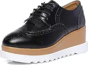 [DADAWEN] Women's Fashion Tassels Square-Toe Lace-up Platform Wedge Oxford Shoes