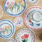 Tulip Flower Print Woven Cotton Placemat Cup Mat Table Decoration