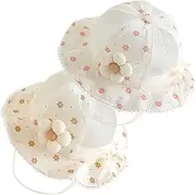 [TOBETOPTOOLER] 2 Pack Baby Girl Sun Hat,Toddler Infant Flower Bucket Hat Sun Protection Cap Outdoor Summer Beach Essentials