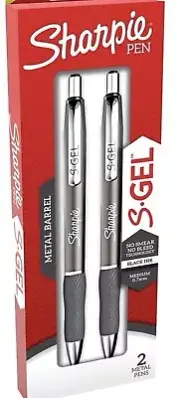 SHARPIE S-Gel Retractable Gel Pen, Medium Point 0.7mm Black Ink 2/Pack (2134918)