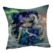 Beautiful Aurora Dragon Fairy and Frost Dragonling Cushion Cover