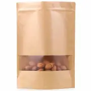 50pcs Kraft Paper Bags with Window Resealable Zip Lock Food Storage Bags Heat...
