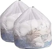Ling-Luo 2 Pack White Mesh Laundry Bags,60 * 80 cm Sturdy Drawstring Net Bag, Extra Large Laundry Bags for Delicates, Garment Laundry Mesh Bag for Family, College Dorm, Apartment (2 Coarse Net)