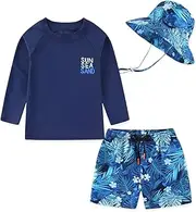 [CuteCotton] Baby Toddler Boys UPF 50+ Rashguard Set Swimsuit with Sun Hat Bathing Suit Swimwear for Beach Pool Sun Protection