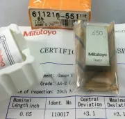 MITUTOYO 611216 Rectangular Gage Block 0.65" AS-2 ASME CertificateMachinist