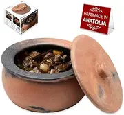 Clay Cooking Pot with Lid, Clay Pots for Cooking, Earthenware Rice Pots, UNGLAZED Twice Baked Traditional Casserole for Cooking on STOVE Top, Vintage Portuguese Terracotta Roaster (Large)