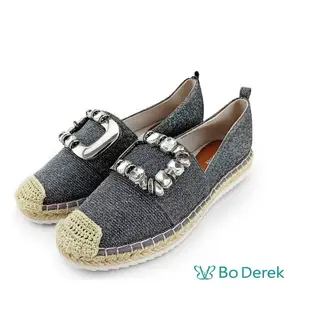 Bo Derek 鑲鑽方框丹寧牛仔厚底草編鞋-灰色(35)