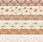 Whaline 82Ft Modern Boho Bulletin Board Borders Boho Decoration Borders Retro Floral Daisy Sun Trim Border Boho Bulletin Board Stickers for School Classroom Office Party Decoration