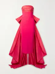[Oscar de la Renta] Oscar de la Renta - Bow-embellished Taffeta-trimmed Stretch-knit Gown - Red - US12 US 12 Red