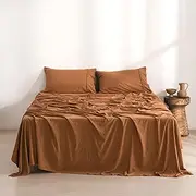 Dreamaker Double Microfiber Sheet Set, Ultra Soft Plush Pre Washed Microfibre Bedding, Flat Sheet, Extra Deep 40cm Fitted Sheet & 2 Pillowcase, 4 Pieces, Rust, Double Bed