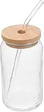 OFFSCH 1Set Transparent Juice Bottle Clear Drinking Bottle with Lid and Glass Straw for Juice Water and Beverages Present for Friends and Parties