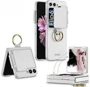 Case for Samsung Galaxy Z Flip6, Fashionable Ultra-Thin Finger Ring Phone Case with Built-in Screen Protector and Cosmetic Mirror (Silver,for Galaxy Z Flip6)