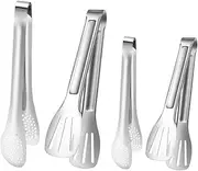 FONDOTIN 4Pcs Stainless Steel Food Tongs Heat Resistant Kitchen Clips for Barbecue Grilling Serving Appetizers for Parties and Outdoor Gatherings