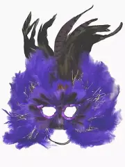 Purple Tinsel Feather Masquerade Costume Ball Prom Mask