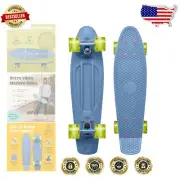 Compact 22.5" Mini Cruiser Skateboard - Marine Blue Retro with ABEC 7 Bearings