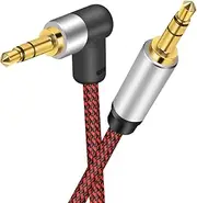 tunghey 3.5mm Audio Cable Hi-Fi Sound Stereo Nylon Braided Male to Male Aux Cord 90 Degree Aux Cable Gold Plated Compatible with Tablets Headphone Speakers Home Car Stereos (0.3m)