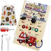 Wood Toddler Toys Kit, Baby Wooden Busy Board, Safe Help Growing Baby Fidgets Board Set, Easy to Play Montessori Toddler Busy Board, Clock Wood Board for Home Using (Fire Fighting Style)