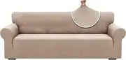 XINEAGE 2025 New Extra Large Couch Cover for 3 Cushion Couch (91"-110") 1 Piece Stretch Oversized Sofa Slipcovers Jacquard 4 Seater Furniture Protector Elastic Bottom for Kids,Pet (XL Sofa, Khaki)
