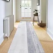 Calore Carpet Runner for Hallways, Non-Slip, Washable Runner, Hallway Long Soft Kitchen Runner (Grey/Light Blue, 80 x 300 cm)