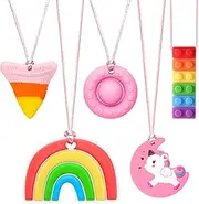 Chew Necklaces for Adults and Babies - Rainbow Building Blocks 5 Piece Set, BPA-Free Silicone Sensory Chew Necklaces for Anxiety Relief, Easy to Hold, with Massage Blocks to Relieve Teething Pain