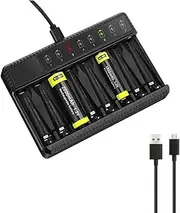 Battery Charger with 4 AA Battery and 4 AAA Battery, AA AAA Battery Charger, for NI-MH NI-CD AA/AAA Battery, 8-Charger with LED Display Charger