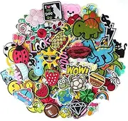 [Harsgs] 80pcs Random Assorted Styles Embroidered Patches, Bright Vivid Colors, Sew On/Iron On Patch Applique for Clothes, Dress, Hat, Jeans, DIY Accessories