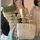 韓國鏤空編織白色手提包包女夏菜籃子ins2023新款度假手拎沙灘包