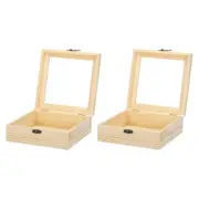 Unfinished Wooden Display Box,7.1"x7.1"x2.8" with Glass Lid,2Pcs Beige