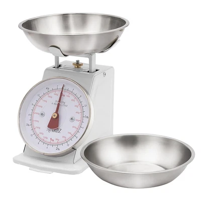 Small Retro Kitchen Scale 4.4Lb/2Kg with 2 Bowls White | Mechanical Dial Scale |