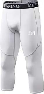 [MEETYOO] Compression Shorts Men's Underwear Sports Compression Shorts 3/4 Long Leggings Tight Breathable, 3/4 Pants-White, L