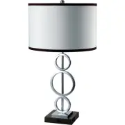 29 Silver Metal Bedside Geo Table Lamp With White and Black Trim Classic Drum