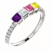 Family Ring Sterling Silver 1-6 Princess-Cut Birthstones, Moms anniversary ring