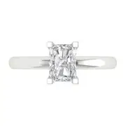 14K White Gold Solitaire Anniversary Ring, 1 ct Emerald Cut Simulated Diamond