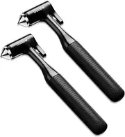 OUDEW Car Window Breaker - Zinc Alloy Glass Breaker and Seat Belt Cutter - 3-in-1 Emergency Escape Kit with Fireproof All-Metal Design - Essential Car Safety Tool for Emergency Escape,Black, 2-Pack