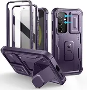 [Dexnor] for Samsung Galaxy S24 Case with Built-in Slide Camera Cover & Screen Protector & Kickstand, Heavy-Duty Shockproof Rugged Case Full-Body Bumper Protective Cover for Galaxy S24 - Purple