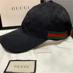 GUCCI 飾條紋織帶GG帆布 棒球帽 老帽 帽子