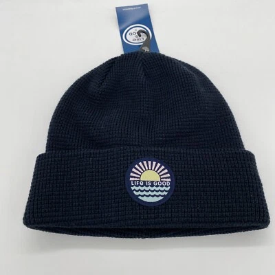 Life is Good Women's Waffle Cuff Beanie Winter Hat Warm Solid Blue One Size
