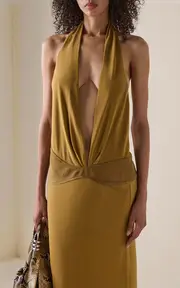 [Christopher Esber] Contour Suede Belted Jersey Halter Gown